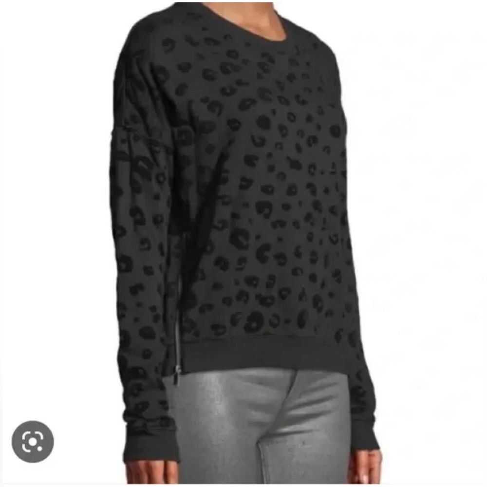 Rails Marlo Flocked Leopard Print Sweatshirt Side Zips Crew Neck Black Size L